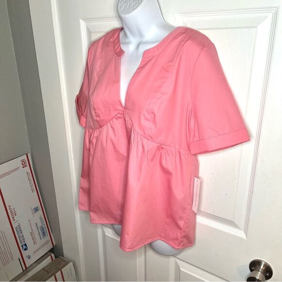 Modcloth Never Better Y-Neck Cotton Top Pink Peplum Blouse M NWT - Picture 7 of 11